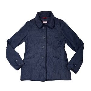 Hunter Navy Blue Quilted‎ Jacket Classic Button Front Coat Size 12